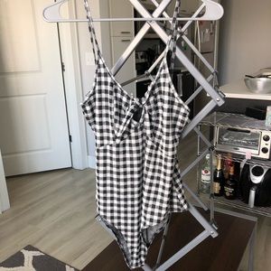 Gingham Bodysuit with Tie Front